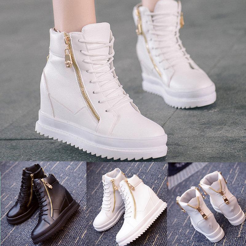 Buy Women's Short Tube Zipper Wedge Waterproof Platform Lace Up Shoes