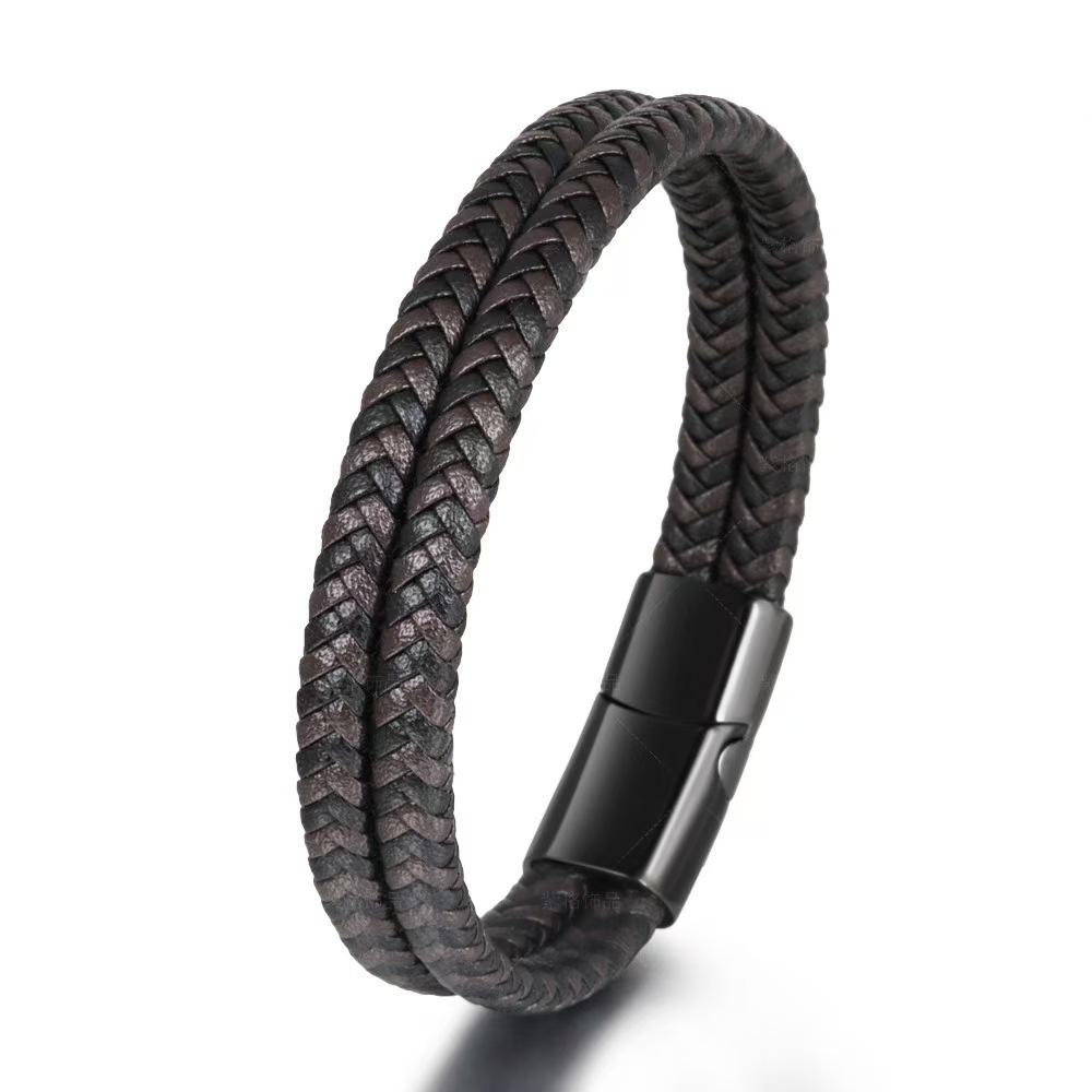 Double-Layer Woven Leather Bracelet Men'S Personality Trendy Bracelet Fashion Versatile Bracelet Jewelry