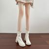 White Martin Boots for Women, New Western Cowboy Boots In Autumn and Winter, Thick-soled High-heeled Short Boots with Velvet.
