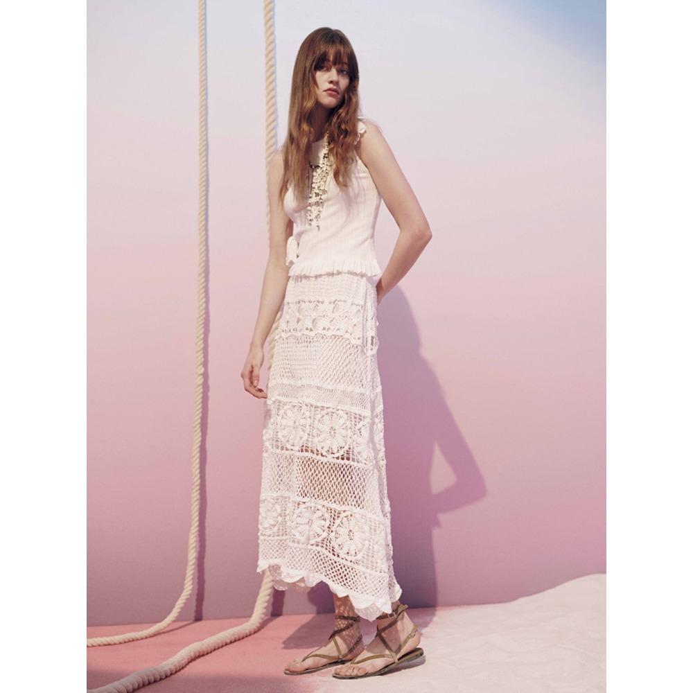 DIMANAF 2026 Neuer Rock Damen Strick Spitze Lang Spitze Durchbrochen Sexy Durchbrochen Sommer Stil Locker Basic