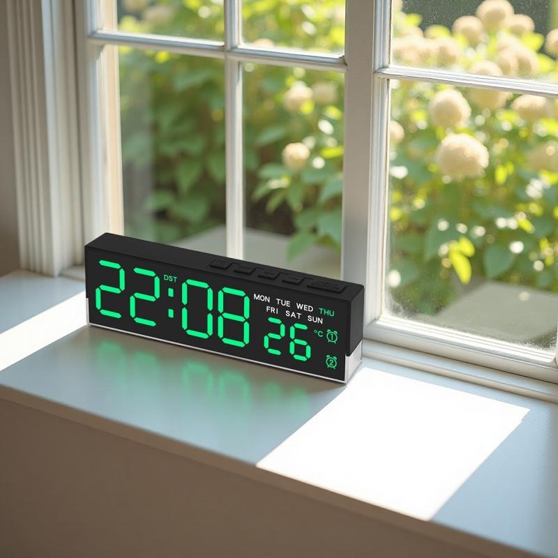 LED Digital Alarm Clock Temperature Week 2 Alarms Ambient Light Brightness Adjustment Bedside Electronic Table Clock USB Powered