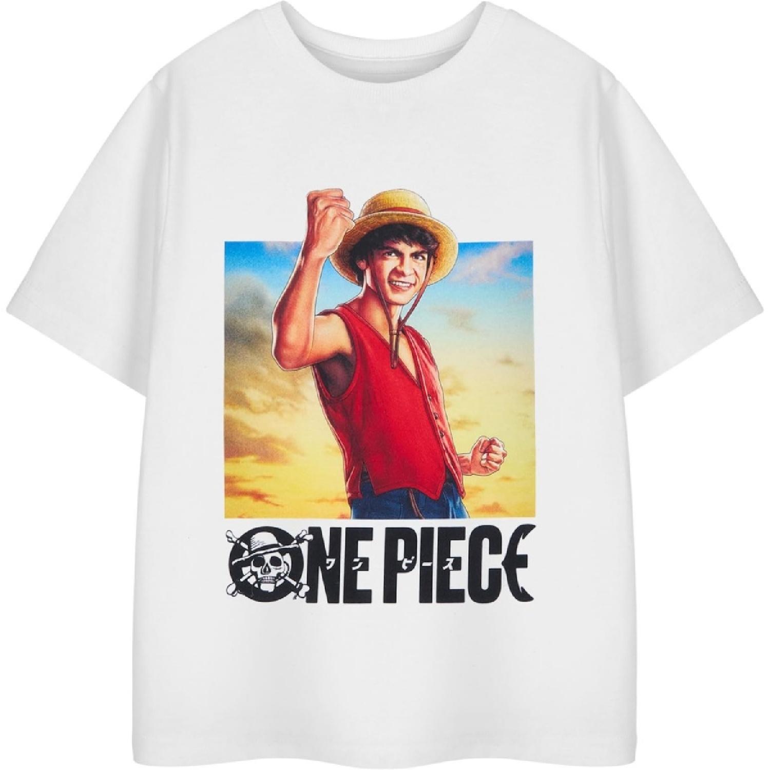 Белая футболка с коротким рукавом для мальчика One Piece, 11-12 лет, Хлопок, Приталенный крой или Обычный крой S