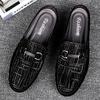 Fashion Summer Half Drag Loafers Men Genuine Leather Casual Shoes Men Muller Shoes Fashion Comfort Slippers Luxury Leisure Walk Shoes