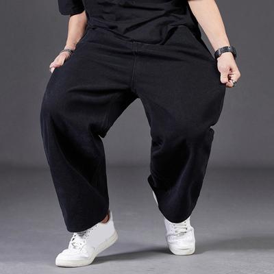 Men Jeans High Waist Solid Color Spliced Denim Pants with Pockets Straight Wide Leg Long Pants Daily Wear