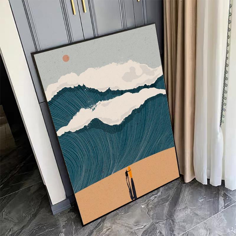 Waves Line Art Pictures Surfing Penguin Manta Dolphin Whale Prints Canvas Painting for Home Living Room Decoration