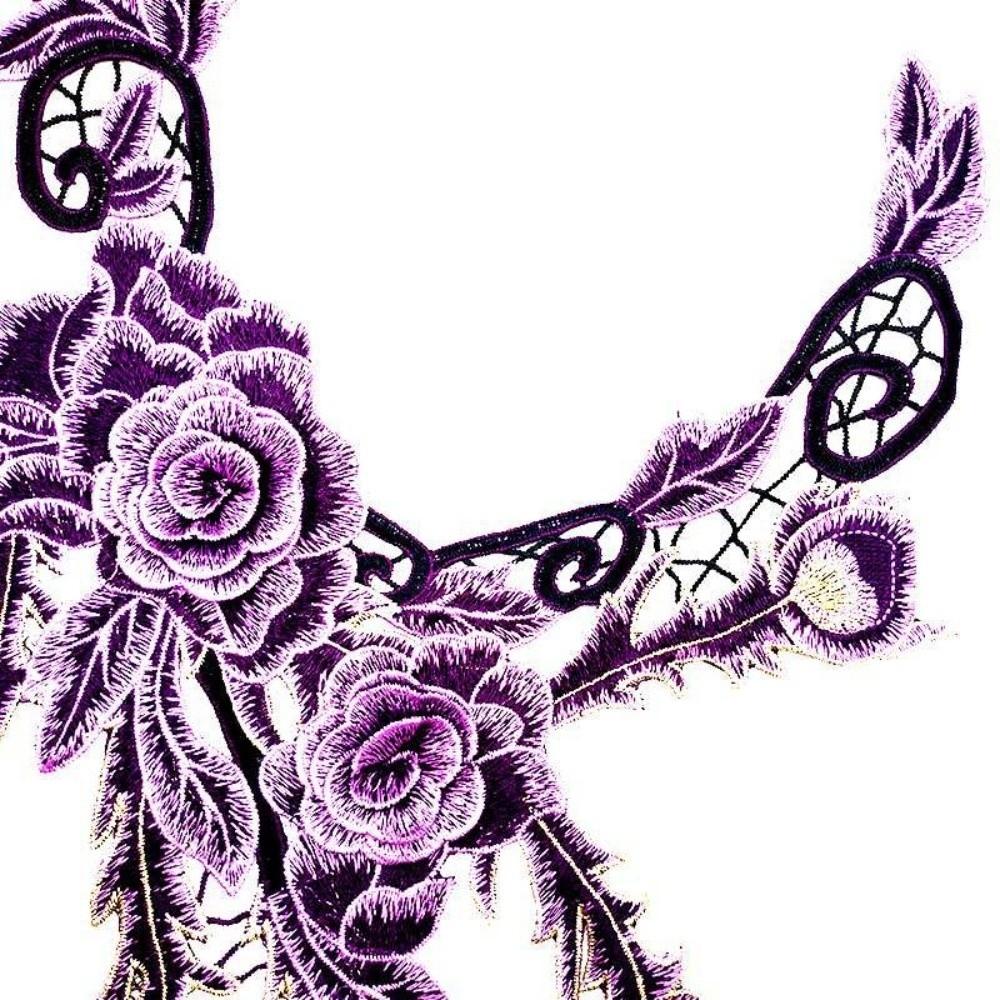 3D Embroidered Sewing On Patches Floral Hollowed Out Rose Flower Patch Sticker Detachable Multicolor Neckline Collar Applique