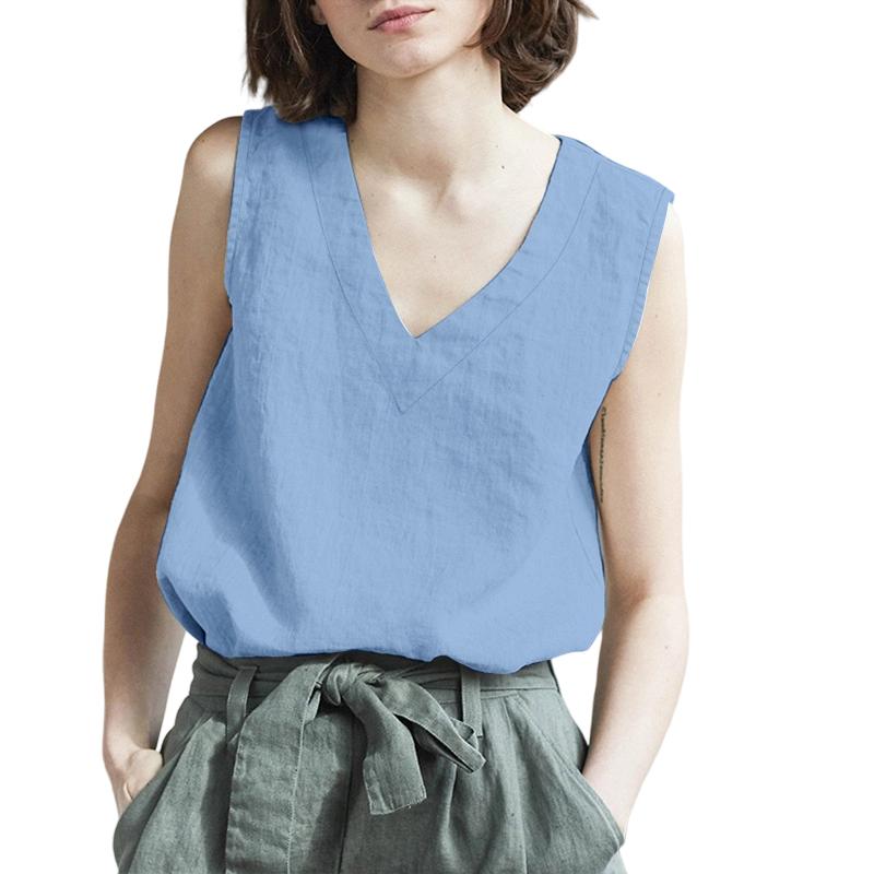 

ZANZEA Женские летние повседневные хлопковые майки без рукавов с V-образным вырезом 3XL