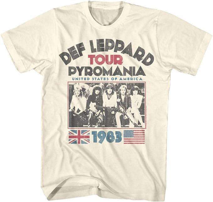 

Def Leppard 1977 English Rock Band 1983 USA Pyromania Tour Natural Adult T-Shirt 3XL