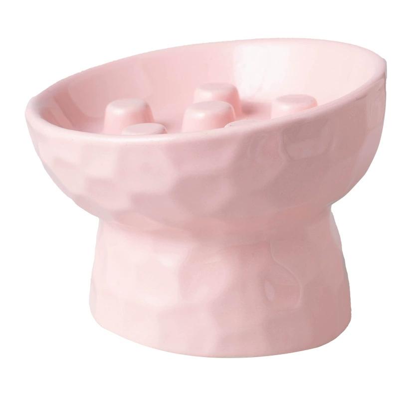 1pc Cat Bowl Ceramic High Footed Slow Food Anti Knock Slanted Mouth Neck Protection Pet Cat Dog Rice Bowl
