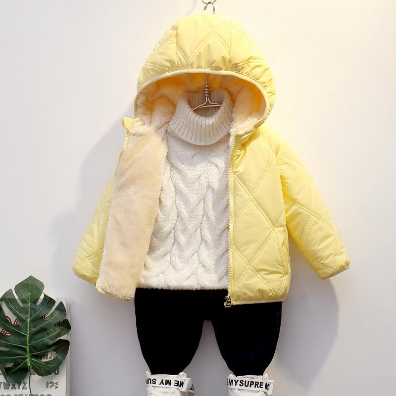 

Детские пальто, зимние утепленные куртки для мальчиков, теплая плюшевая верхняя одежда, куртки с меховым капюшоном для девочек, детская одежда для малышей, зимний комбинезон 110 жёлтый
