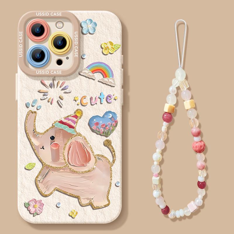 iPhone 17 Elephant Oil Painting Case; Also Fits 16 Pro Max, 15 with Lanyard, 14 Hot, and 13 Soft Models