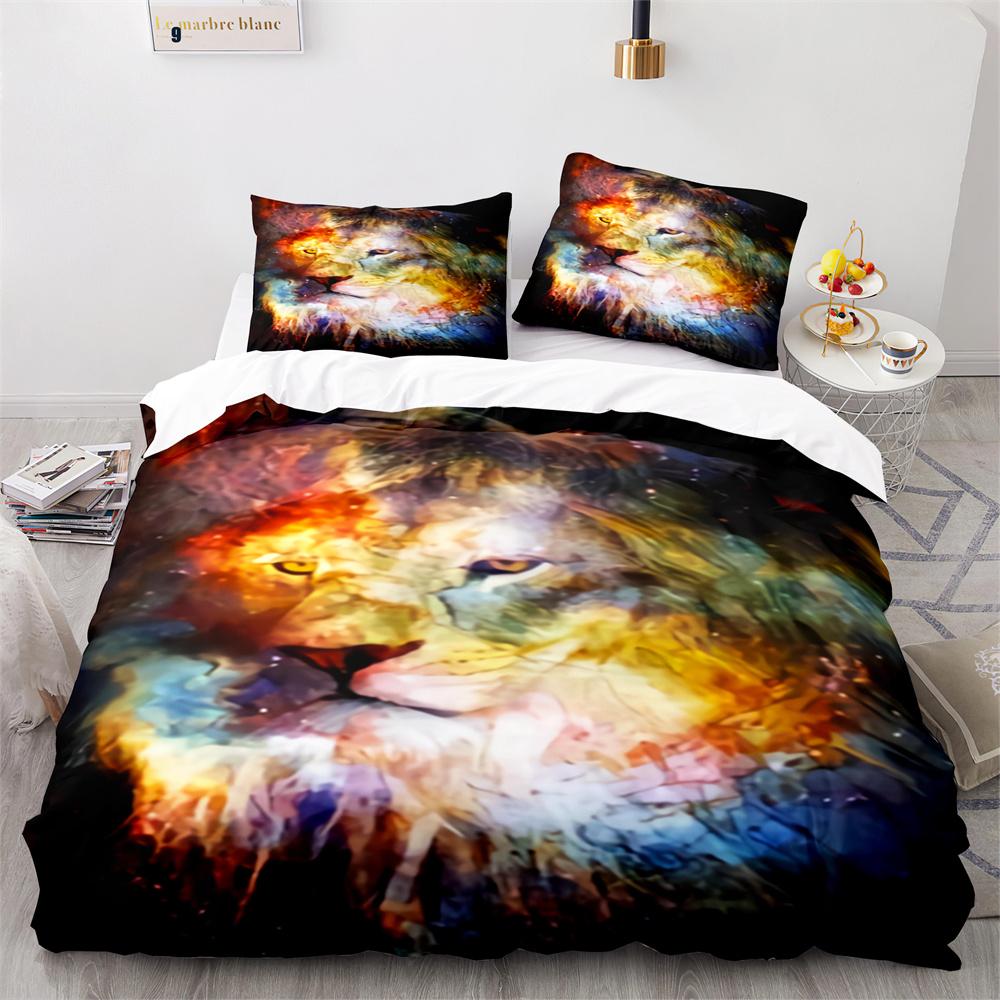 Lion Duvet Cover Set 3D Print Wild Animals Colourful King Queen Size For Kids Teens Adults Bedding Set Polyester Comforter Cover