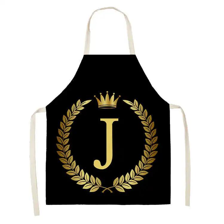 Grembiule da Cucina con Stampa Alfabeto Corona Dorata Nera per Donna Uomo Grembiuli in Cotone Lino per Cucinare Pulizia della Casa Strumenti Tablier