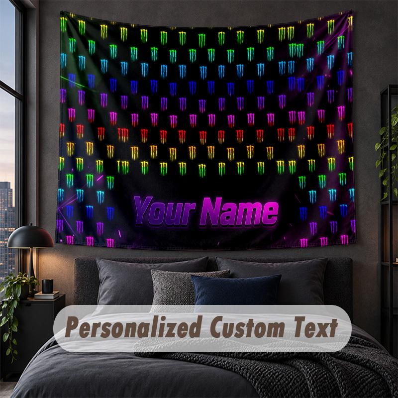 Custom Name Text Tapestry,Monster Energy Decorative Wall Hanging, Background Tapestry For Home Bedroom