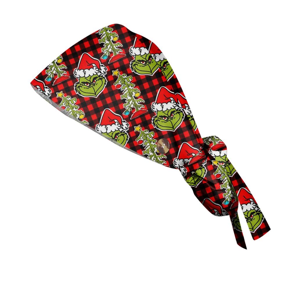 Festive Christmas Scrub Cap with Adjustable Ties Holiday Plaid Design for Medical Professionals, Unisex Fit