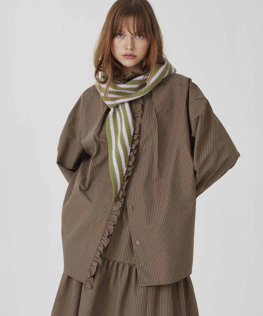 BETWEEN A AND B Stripe Trimmed Oversized Shirt [Brown]