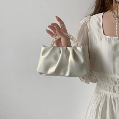 Bag Women's  New Trendy Fashion Round Pearl Portable Pleated Cloud Bag Niche bagsTemperament One Shoulder Crossbody Bag