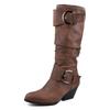 Autumn and winter new wind leather high boots medium heel but knee thick heel knight boots large size boots women