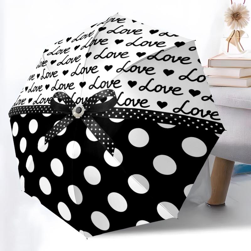 

Bowknot and Heart Umbrella Lightweight Travel Umbrella with 8-Rib Strong Frame Vibrant Digital Print for Outdoor Activities