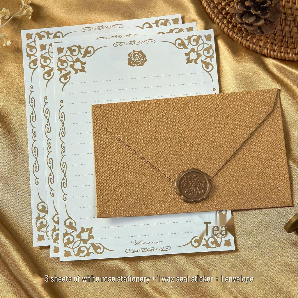 Chinese Style Retro Hemp Envelope & Stationery Set with Kraft Paper and Sealing Wax