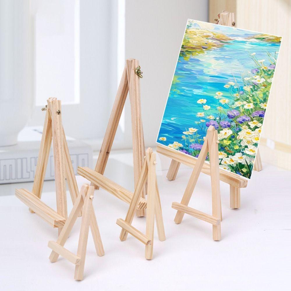 Wood Material Tabletop Easel Triangle Shape Small Size Painting Display Holder Foldable Design Portable Design