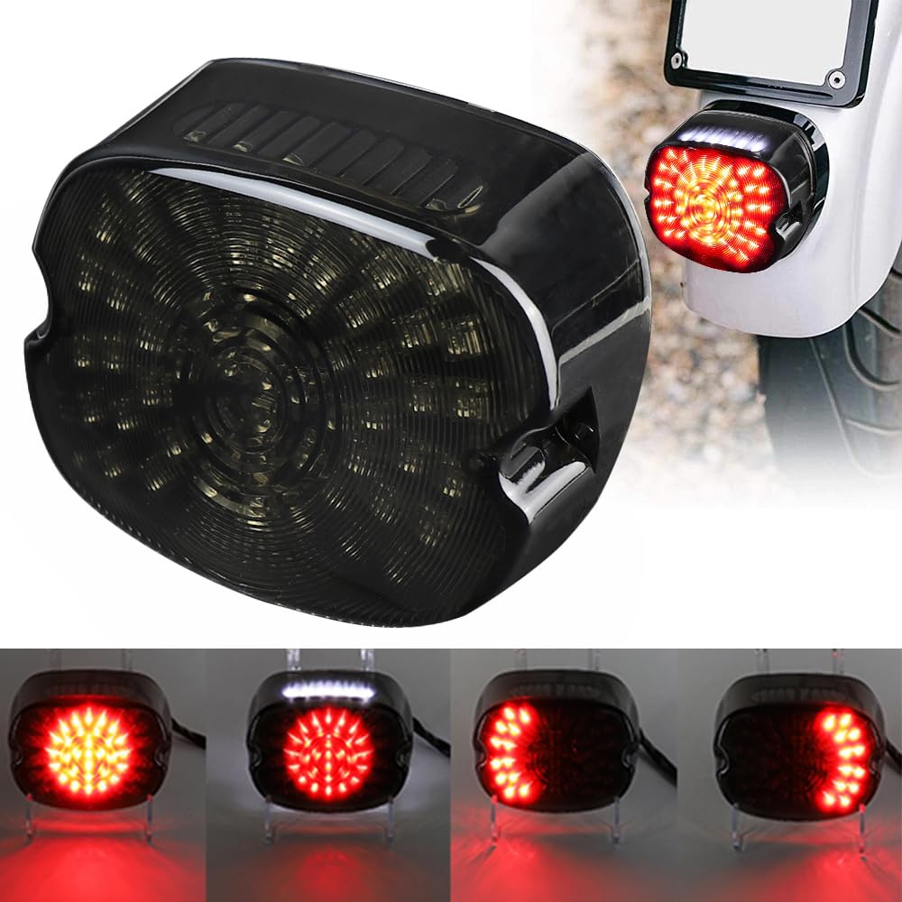 Motorcycle Led Tail Light LED Brake Turn Signal Rear Light Low Profile Taillights Compatible with Dyna Sportster 883 1200 Road King (Smoked)
