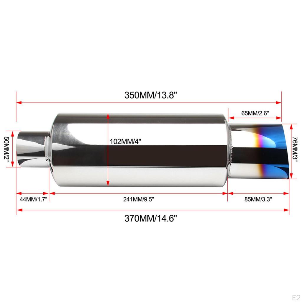 Exhaust Mufflers, 2" Inlet 3" Outlet 14.6" Overall Length, Stainless Steel Polished Resonator