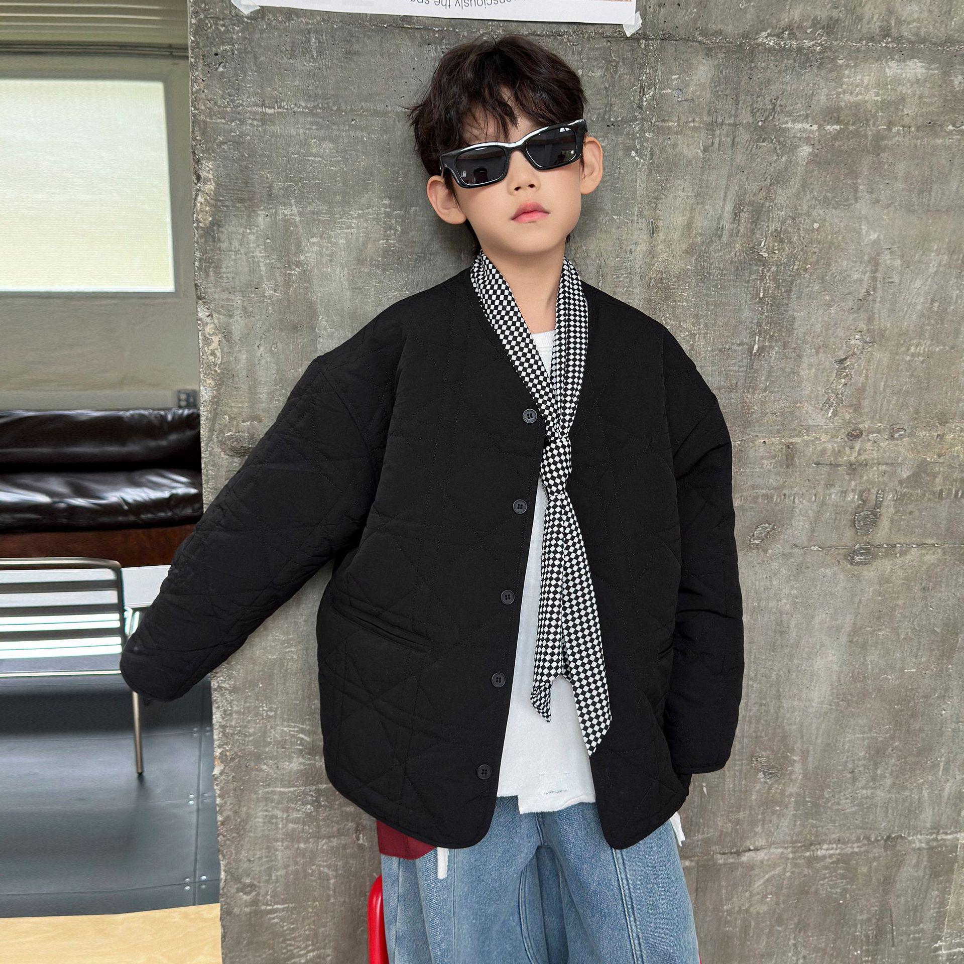 

Boys Winter Cotton Coat - 2025 New Korean Style Warm Padded Jacket 100cm чорний