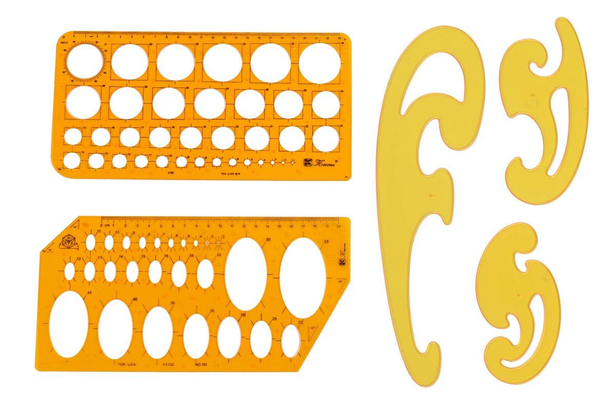 Набор из 3 лекал для архитектурных кривых (Круглая/Овальная/Облачная форма) Рисунок, оранжевый