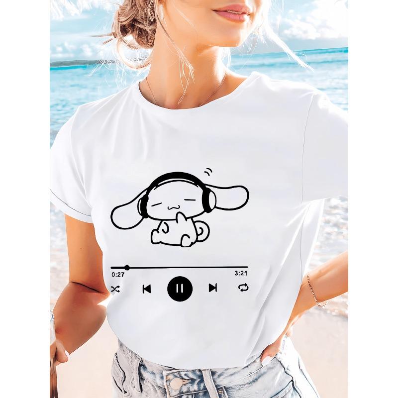 

Женский кавайный летний топ с принтом мультфильма Cinnamoroll, с круглым вырезом, коротким рукавом, повседневный S белый