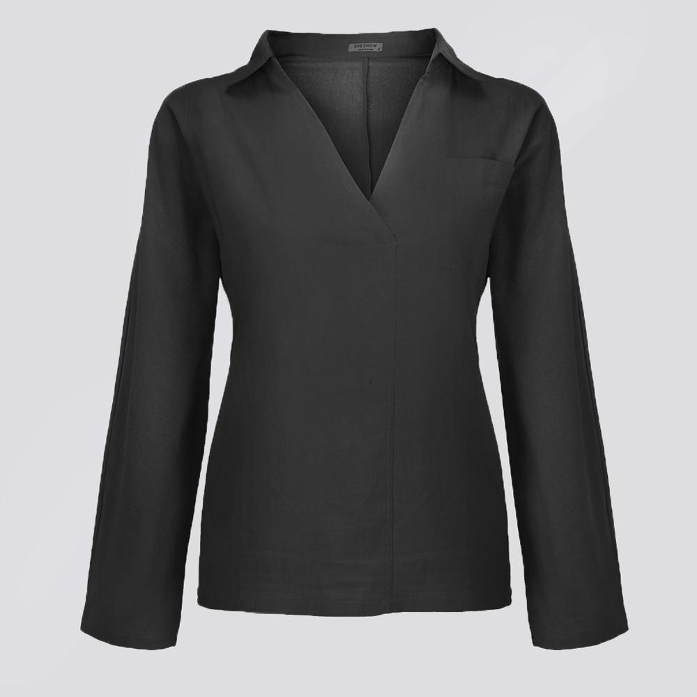 Dámská móda Plus Size Jednobarevná Ležérní Lněná Halenka Tričko s výstřihem do V