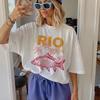 Rio De Janeiro Tropische Strand T-Shirts für Damen Kurzarm Oversized Retro Ästhetik Brasilien Grafik-T-Shirts Sommerurlaub Oberteile