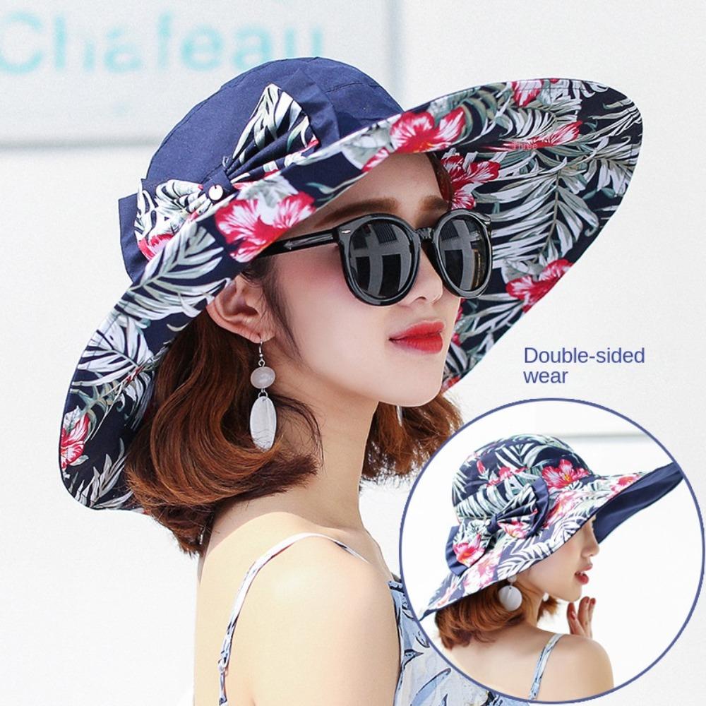 UV Protection Floral Collapsible Sunhat Bowknot Fisherman Hats Simple Sun Protection Cap  Outdoor