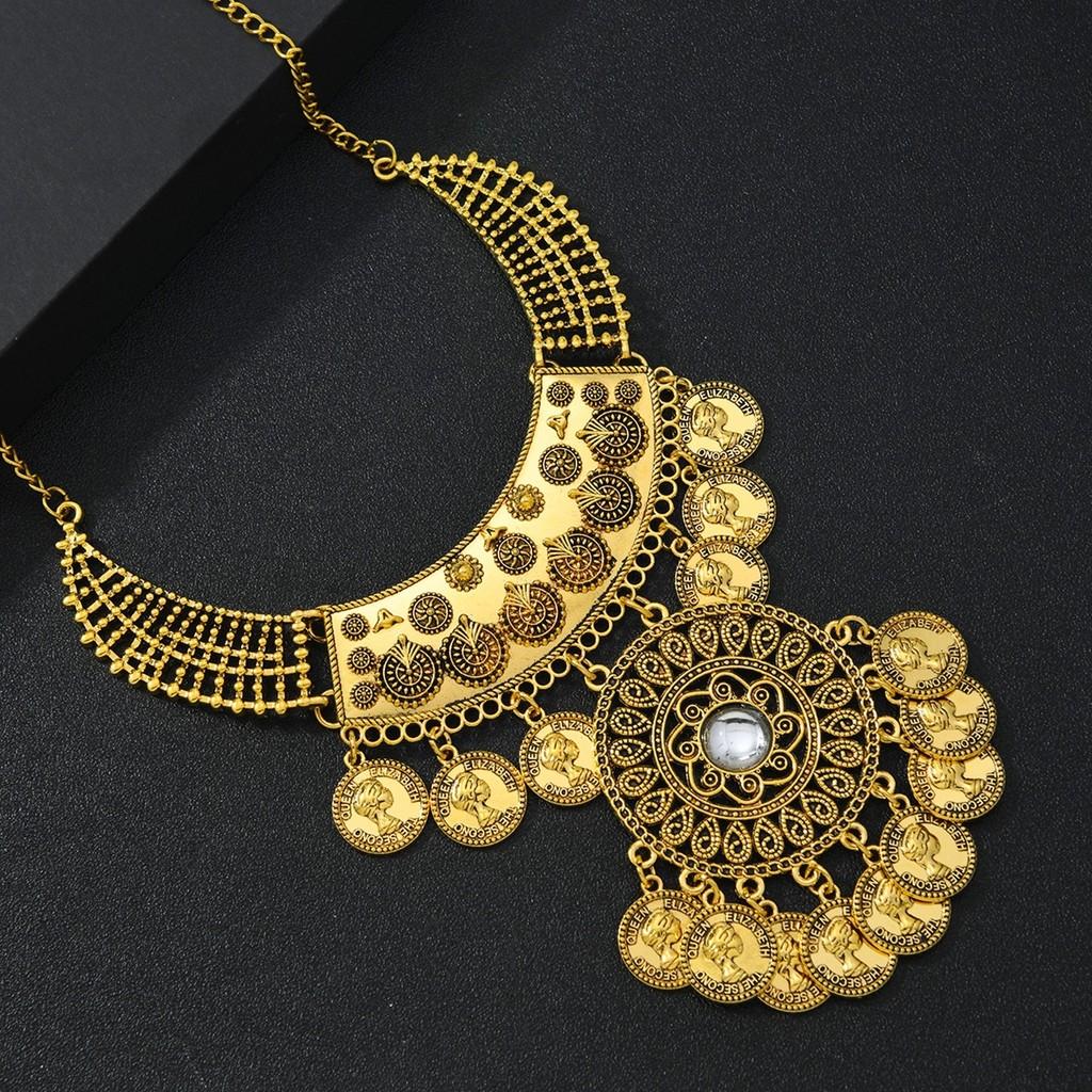 Ethnic Style Coin Pendant Necklace With Tassels For Party Wear Womens Jewelry