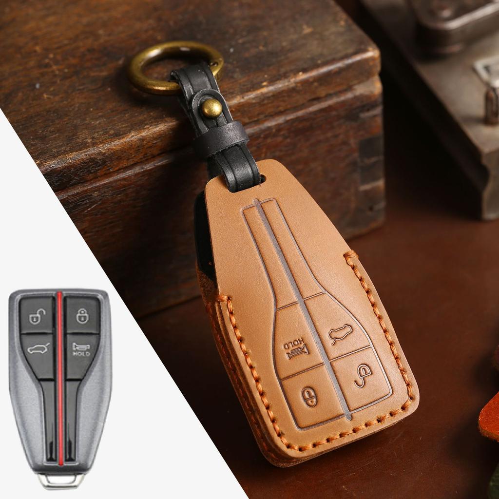 Handmade Car Key Cover, Suitable for Red Flag Key Bag H5H7H9Hs7Hs9 First-layer Crazy Horse Leather Key Cover.