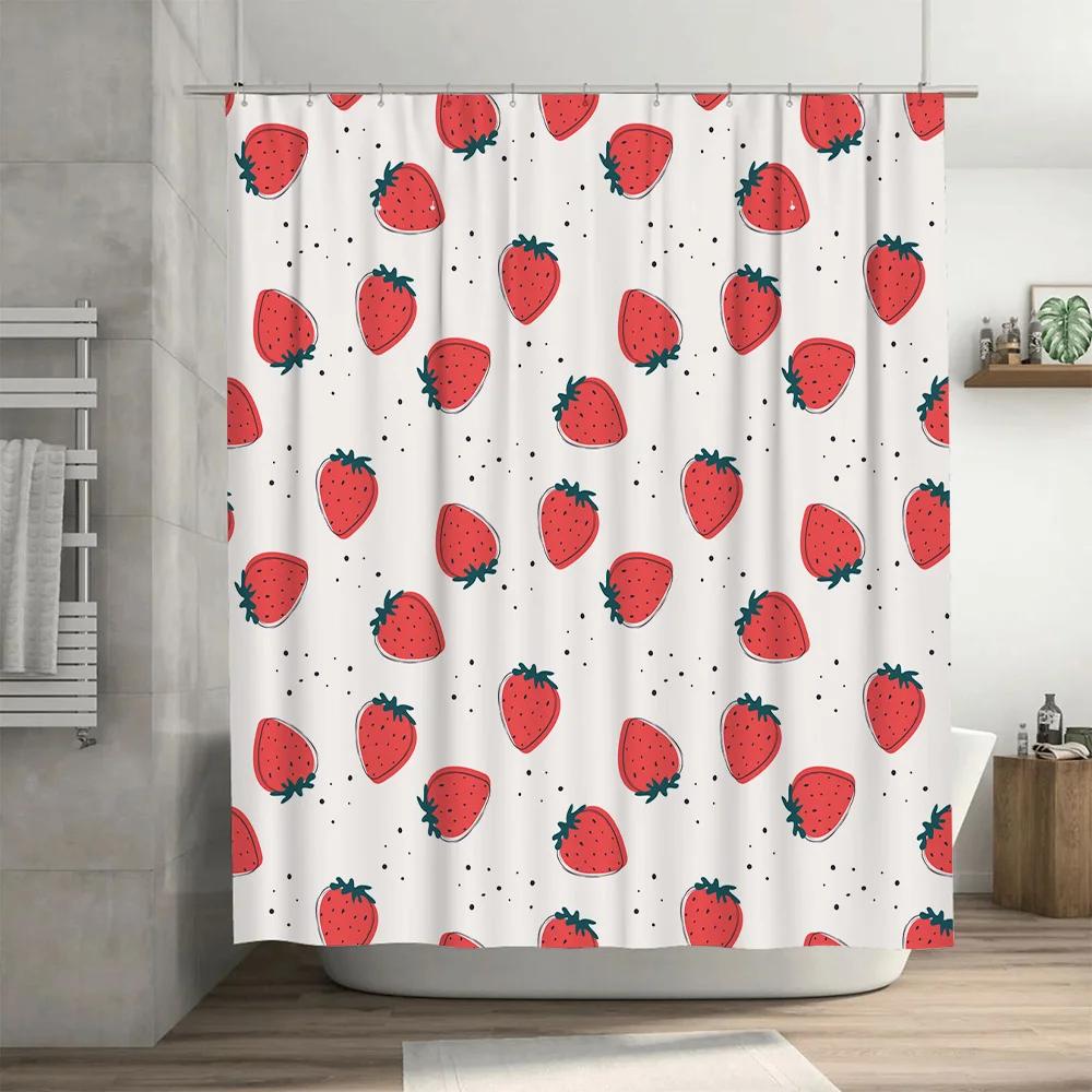 Tenda Doccia Fragola Fantasiosa Decorazione Bagno con Sfondo Bianco Perfetta per Set Accessori Bagno Dimensioni 72x84 Pollici