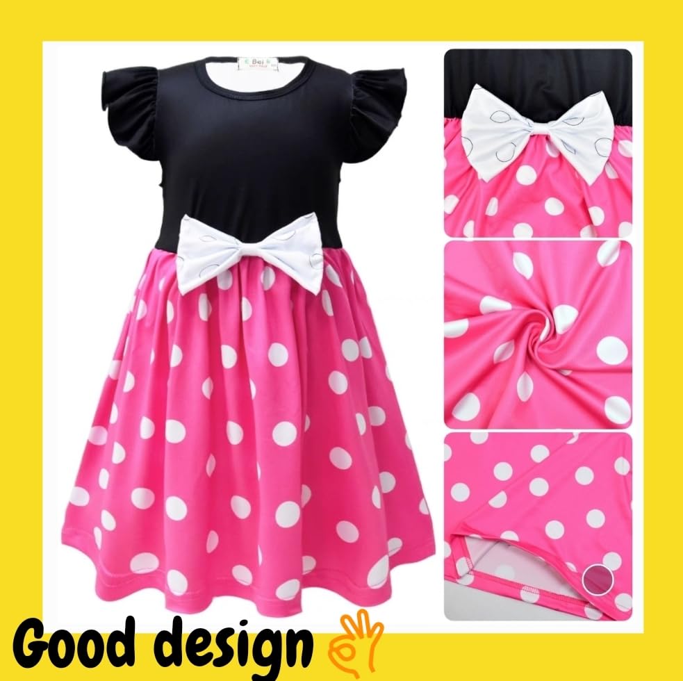 Sai Minnie Mouse Polka Dot Ribbon Cute Princess Minnie Stylish Includes Headband Size Dress, Dress, Style, Mouse, Children's Clothing, (RED, 100)