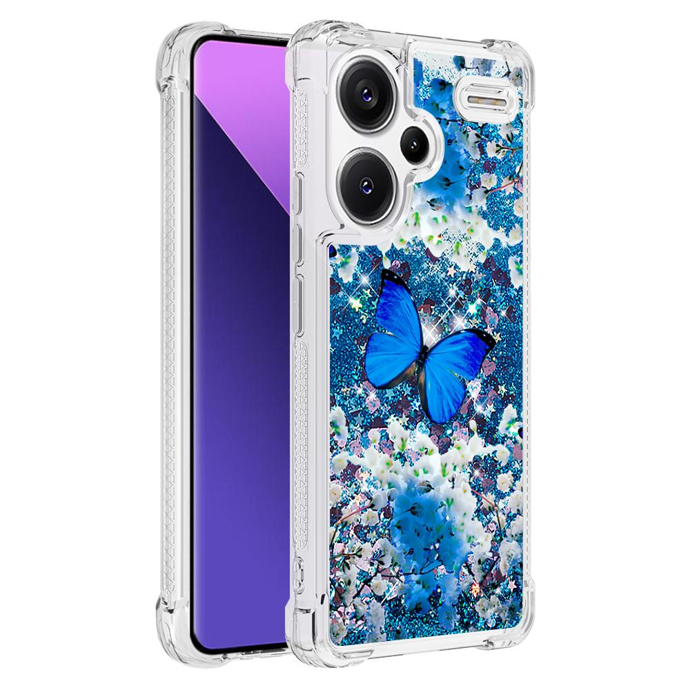 

For Xiaomi Redmi Note 13 Pro+ 5G TPU Case with Quicksand and Pattern Printed Blue Butterfly