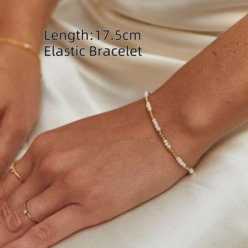 

Vlen Golden Pearl Bracelet for Women Elegant Mini Minimalist Natural Pearls Jewelry Handmade Gifts