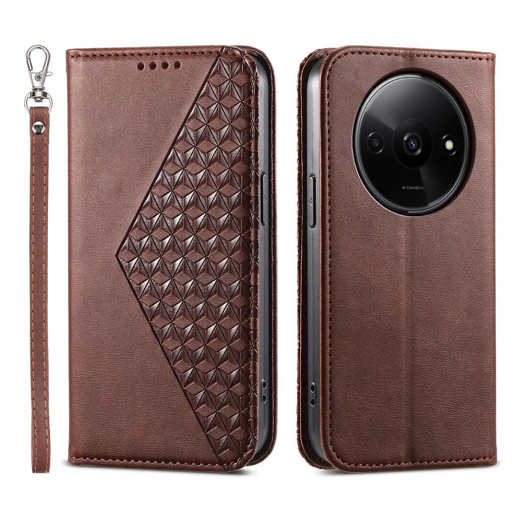 For Xiaomi Redmi A3/Poco C61 4G Case PU Leather+TPU Rhombus Imprinted Phone Cover Wallet