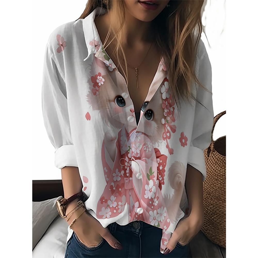 Summer Minimalist Shirt with Floral Digital Print Button Up Shirt Top for Women's Hawaiian Beach Vacation Casual Shirt