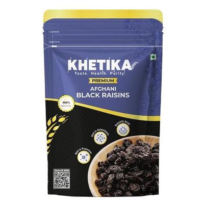 Khetika Premium Afghani Schwarze Rosine 200g | Trockenfrüchte, Kismis, Kishmish, Getrocknete Trauben, Getrocknete Kismis ohne Kerne, Reich an Ballaststoffen Eisen Kalzium