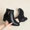mother shoes autumn and winter short boots women's medium heel boots fleece leather shoes thick heel cotton shoes elderly winter shoes single boots