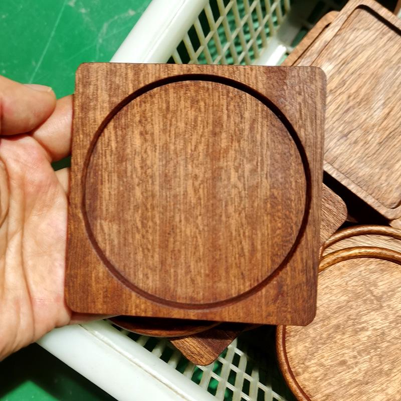 Black Walnut Solid Wood Square Coaster for Coffee Cups and Teapots, Unpainted with Logo.