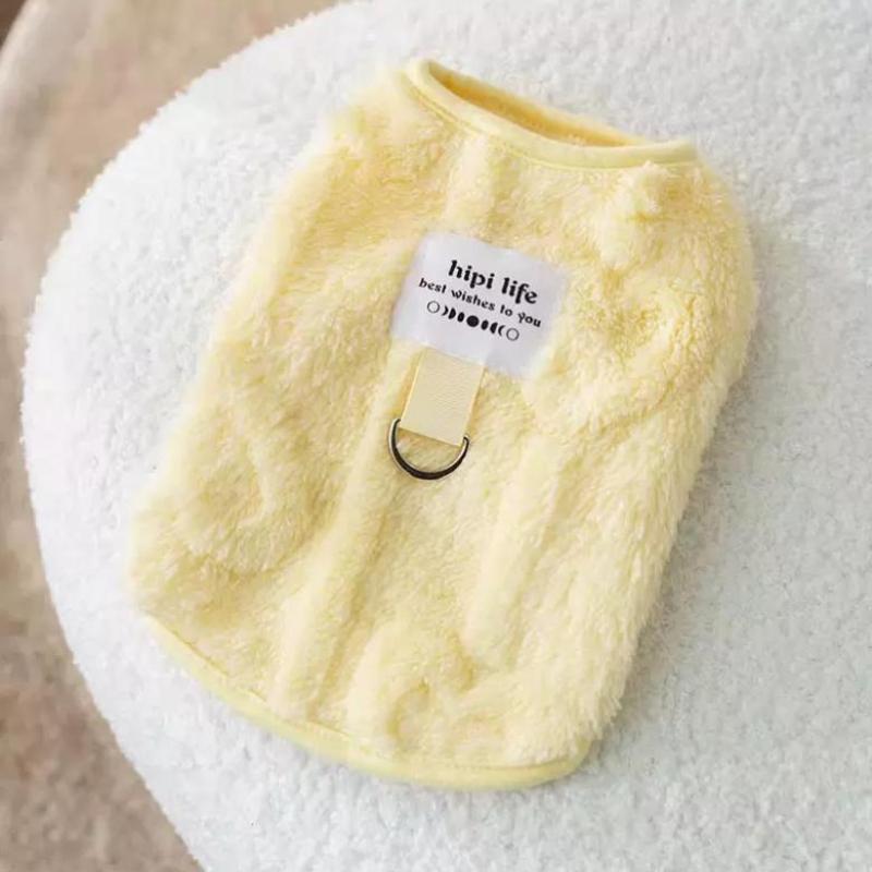 

Can Traction Dog Clothes Autumn and Winter Small Dog and Cat Cotton Coat Solid Color Plush Thicken Warm and Anti Shedding Pet Clothing XXL 7.5-10kg жовтий