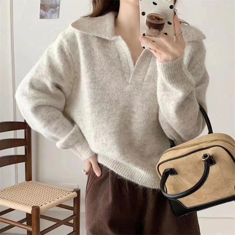 Women's French Design Crewneck Pullover Sweater – Soft, High-Class Knitwear for Autumn/Winter
