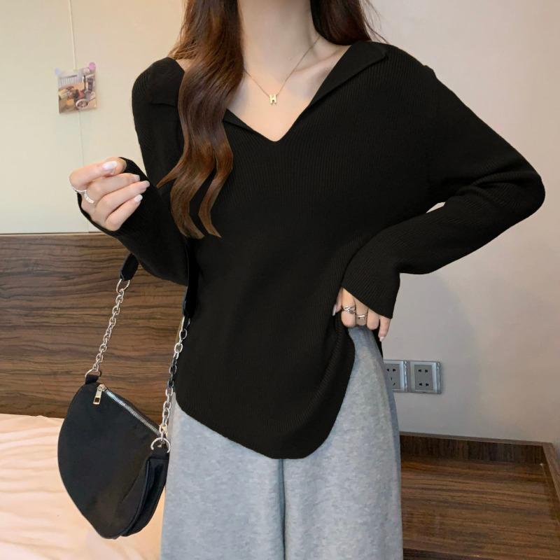 Irregular Base Shirt Spring and Autumn Shoulder Slimming Thin T-shirt Top
