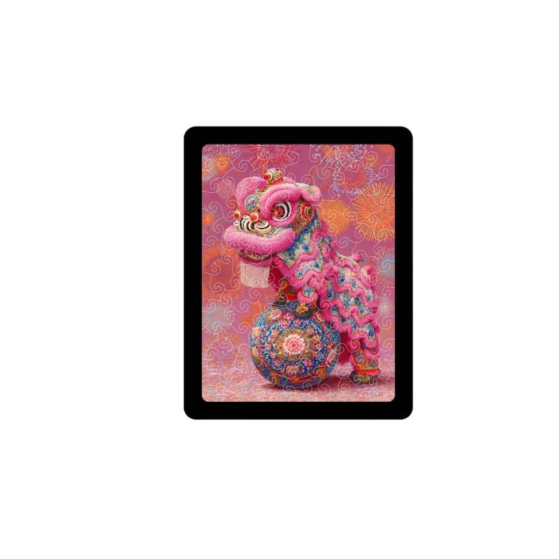 Pink Lion Dance Puzzle Decorative Painting New Chinese Transparent Desktop Ornament Acrylic Puzzle