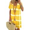 Women's V Neck Short Sleeve Striped Tie Dye Print A-Line Midi Casual Dress