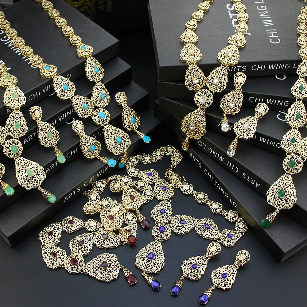 Gold Color Jewelry Sets Long Earring Necklace Set For Women Hollow Arabesque Pendant Necklace Bride Jewelry